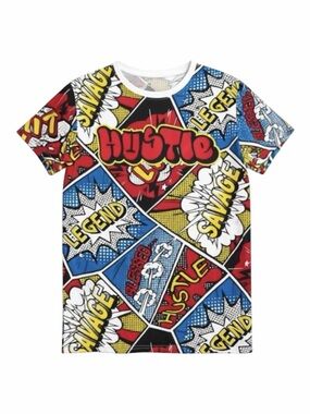 Launder Hustle Savage Graphic Tee Mens M Comic Book Pop Art All Over Print Shirt